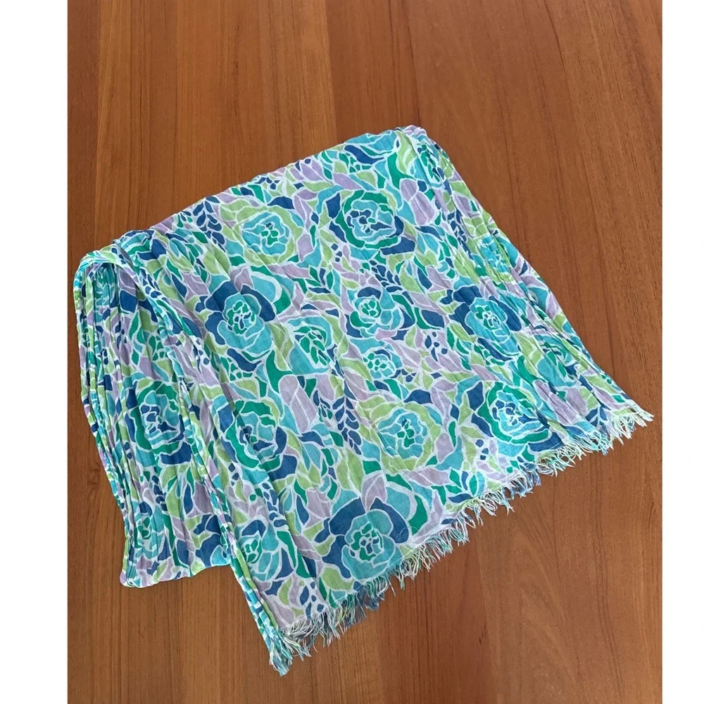 Floral Lightweight Scarf Wrap Coastal Summer Gauzy Cotton